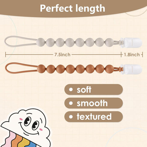 6-Pack Silicone Pacifier Clips for Baby Boys and Girls - One-Piece Beads, Rust-Free Holders, Teething Relief, Baby