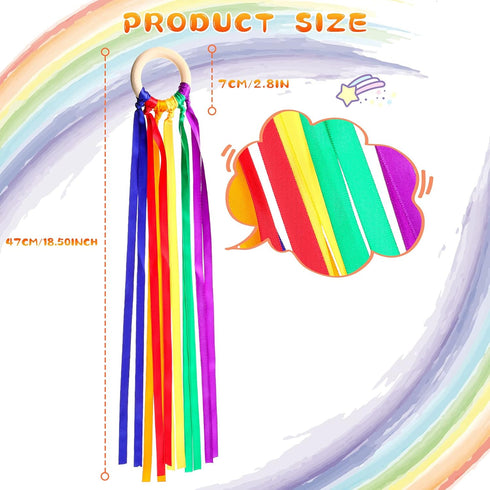 6 Pieces Ribbon Hand Kite Montessori Toy, Creative Waldorf Toy with Wood Ring, Bright Colors for Birthday Party