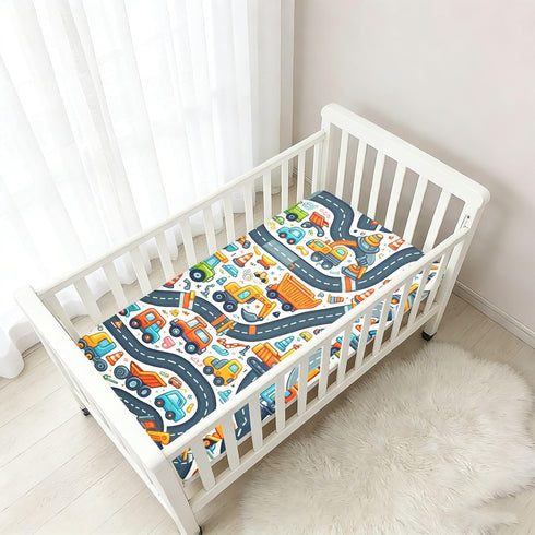 CZXW 52" 28" Cute Cars Route Crib Sheets Fitted x Natural Cotton Soft & Breathable for Baby Crib Mattress