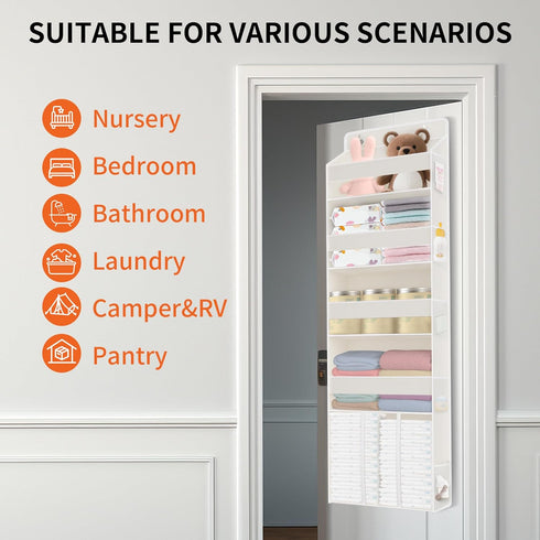 TAHAVICE 5-Tier 10 Closet Over The Door Organizer with Mesh Pockets | Large Capacity Hanging Storage for Baby Diapers