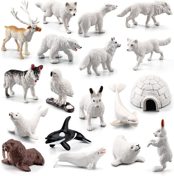 18PCS Arctic Animal Figures, Realistic Polar Animal Toys for Kids with Ocean Sea Animal Figurines