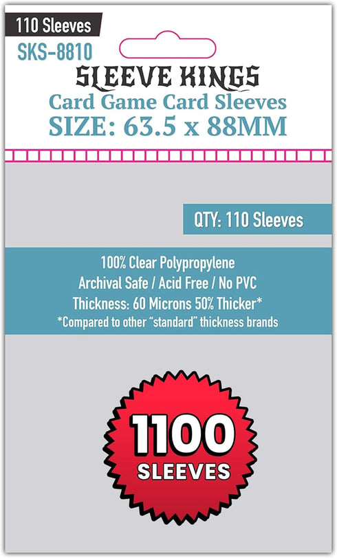 Sleeve Kings Card Game Card Sleeves 63.5x88mm (10x110 Pack, 1100 Sleeves) Protective