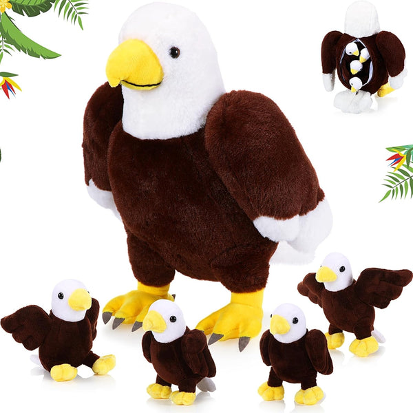 Lenwen 5 Pcs Bald Eagle Stuffed Animal Bulk 1 Mommy Eagle Plush with 4 Cute Babies Bald Eagles Plush Wild Bald Eagles