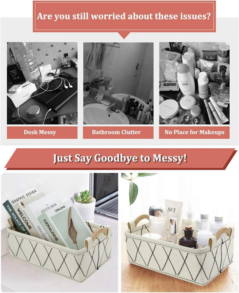 Storage Baskets for Organizing Toys, Small White Felt Fabric Bins for Home Office Closet Bathroom Bedroom