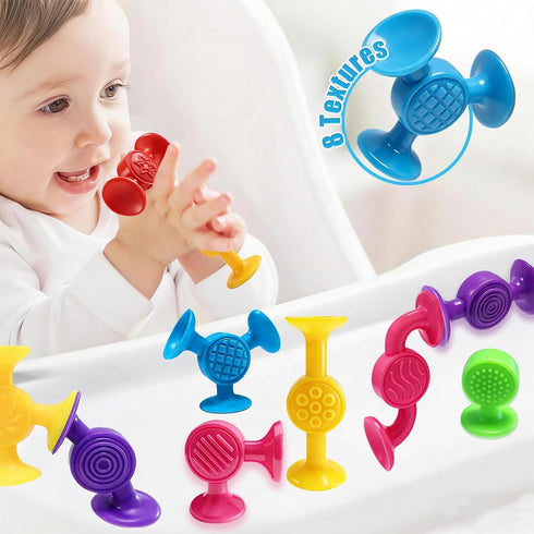 12Pcs Toddlers Suction Cup Bath Toys, Soft Sensory Suction Building Toy, Baby Starter Montessori Stocking Stuffers