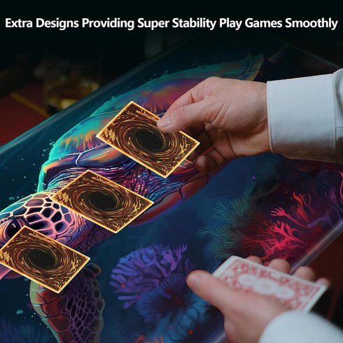 MTG Card Playmat with Magic Zone, Non-Slip Game Play Mat for TCG, 24 x 14 inches, Colored Turtle