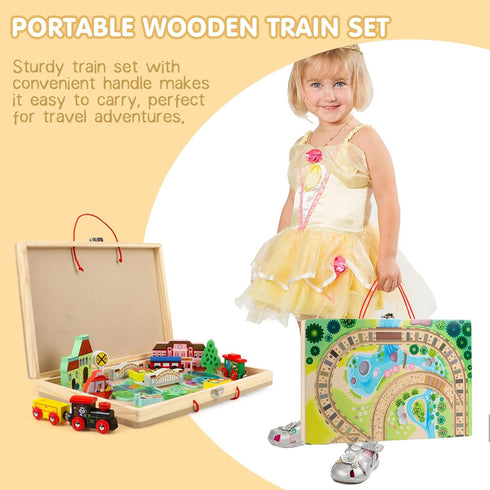 18 Set 3+, 4 Joqutoys Piece Train for Toddlers, Wooden Take-Along Tabletop Railroad for Kids Age Portable Durable Train