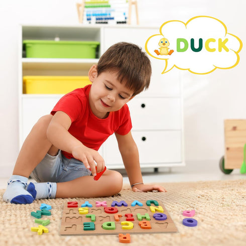 3 4 5 Alphabet Puzzle, Wooden Puzzles for Toddlers Year Old, ABC Letter Puzzle, Educational Learning Toys for Kids