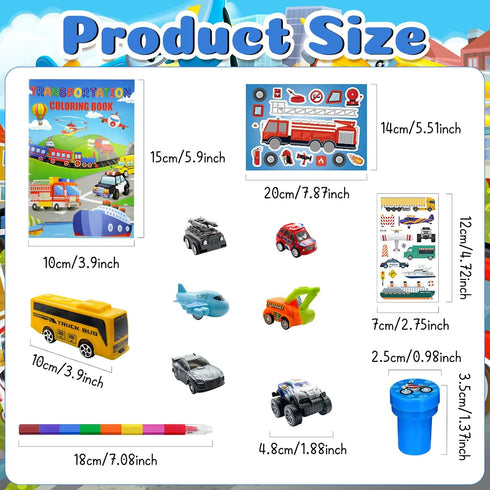 72 Set, Cinrobiye Pcs Transportation Party Favors Vehicle Car Coloring Books Crayons Tattoos Stickers Stampers