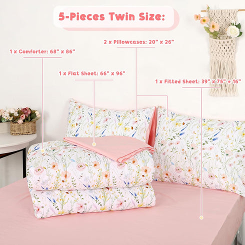 Set 5 Set Twin Size Toddler Bedding for Girls- Piece Toddler Girl Bedding, Super Soft & Lightweight Toddler Comforter