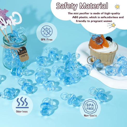 36 1.75 Inch Acrylic Pacifiers for Baby Shower Game Boy, Cute Baby Shower Pacifiers, Blue Pacifiers for Baby Shower
