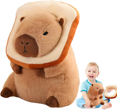 12" Capybara Plush Toy Pillow, Cute Stuffed Animal with Wearable Bread, Gifts for Girls Boys Kids