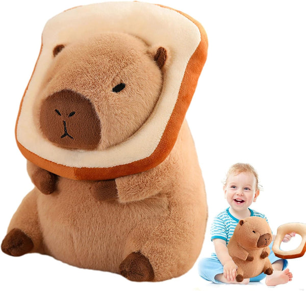 12" Capybara Plush Toy Pillow, Cute Stuffed Animal with Wearable Bread, Gifts for Girls Boys Kids