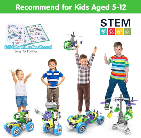 10 in 1 Electric STEM Toys for Boys & Girls Age 4-8, Birthday Gift Erector Sets for Kids 5-9, Educational Building Kits