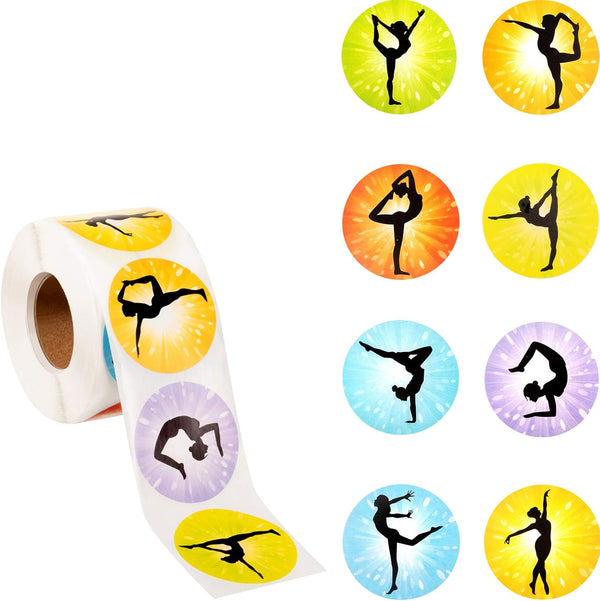 500 Pieces Gymnastics Stickers Roll - Round Decorative Seal Decals for Birthday Gymnastics Party Favors