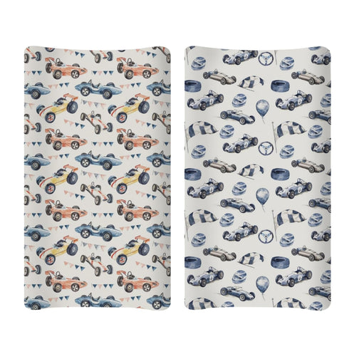 KuphiL10C 2 Pack Girls-16x32 Soft Racing Car Flags Helmets Pattern Baby Changing Pad Covers for Infant Newborn, Unisex