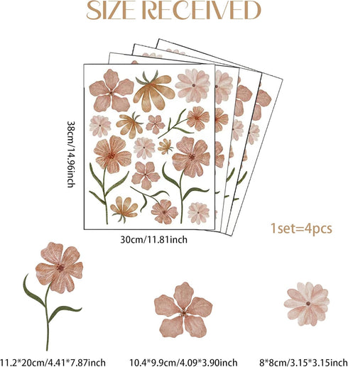 Boho Flower Wall Decals,Watercolor Wildflower Wall Art,Girls Bedroom Removable Flower DecalsNursery Kids Room Decor