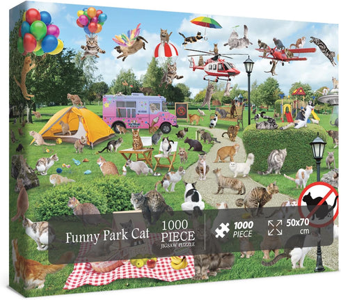 Park Cat Puzzle 1000 Piece Puzzle for Adults, Cat Puzzles for Adults Animal Jigsaw Puzzle, Kitty Pooping Puzzle as Funny Prank Puzzle
