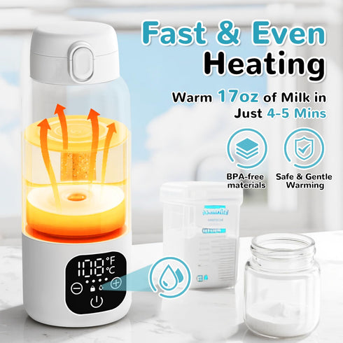 XDTIME 17oz 11000mAh Portable Milk Warmer for Travel,Formula Container to Go Baby Bottle Warmer with Long Battery Fast