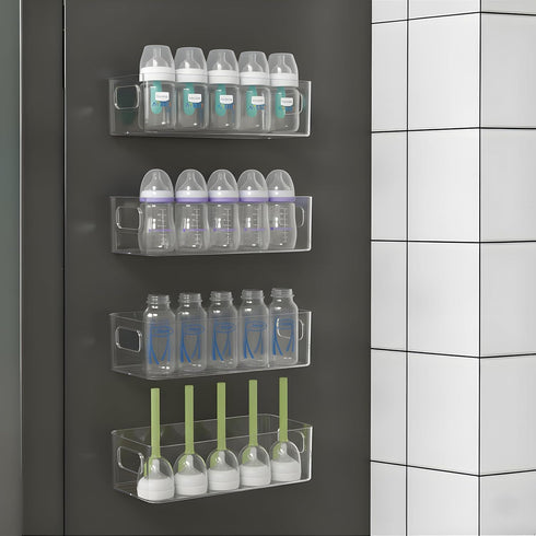 MGY 4Pack Clear Magnetic Baby Bottle Organizer for Refrigerator, Space-Saving Storage for Baby