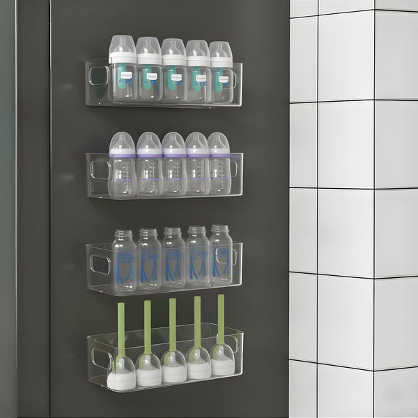 MGY 4Pack Clear Magnetic Baby Bottle Organizer for Refrigerator, Space-Saving Storage for Baby
