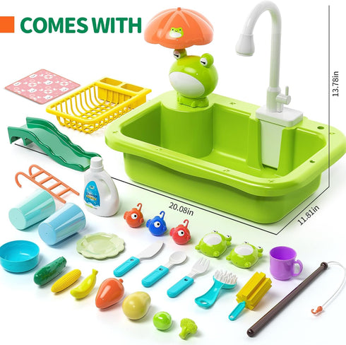 Pupu Pig Set Play Sink with Running Water, Kitchen Play Sink Toy with Electric Faucet, Play Kitchen Accessories