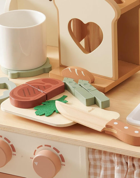 16pcs Set Playset, ROBUD Kids Play Kitchen Knife - Wooden Cooking Montessori-Inspired Pretend Kitchen Toys