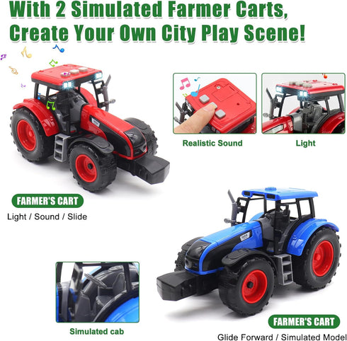 Yiwsnust 25.6 2 3-8 Large Flatbed Semi Truck, Large Farm Truck Toy with Tractors, Friction Powered Farm Transport Truck