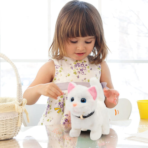 Easfan Walking Kitty Plush Toy, Electric Interactive Cat Stuffed Animal, Meowing Tail Wagging Head Nodding, Birthday