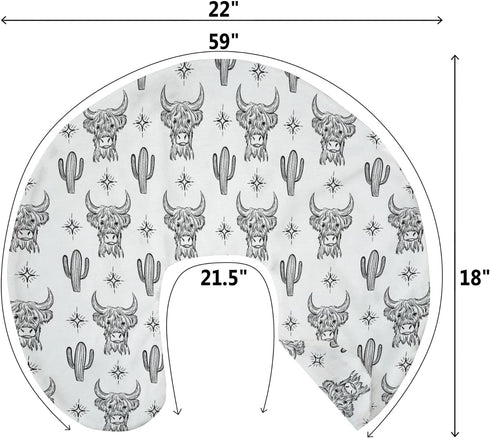 Boho Western Cow Cactus Nursing Pillow Covers for Boy Girl Black and White Highland Yak Nursing Pillow Slipcovers