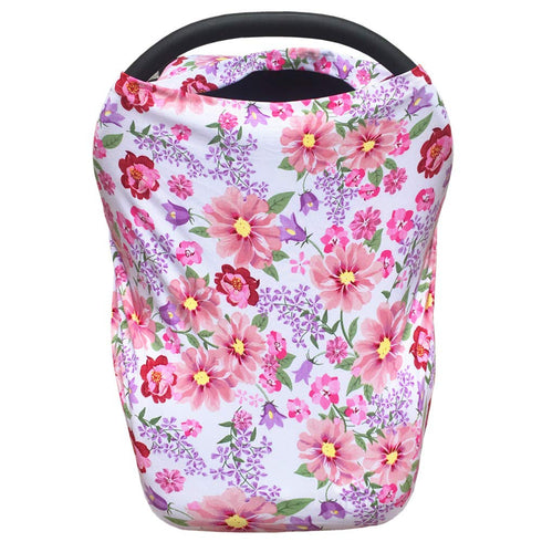 Baby Car Seat Canopy - Extra Soft and Stretchy Purple and Pink Floral Nursing Cover