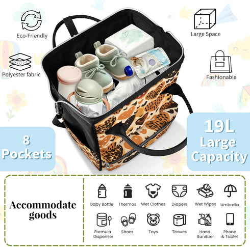Honeybaby Backpack 19L Diaper Bag for Mom & Dad Print Abstract Leopard Large Diaper Bag Tote with Multi-Pocket