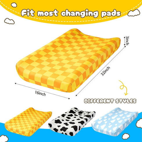 Xihaian 3 Pack 32''x16'' Baby Changing Pad Cover for Boys Girls Blue Sky and White Cloud Cow Print Nursery Diaper