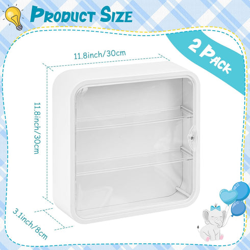 2 Pcs 3 Tiers Display Case for Figures, Wall Mounted Clear Dust Proof Storage Box for Mini Toys
