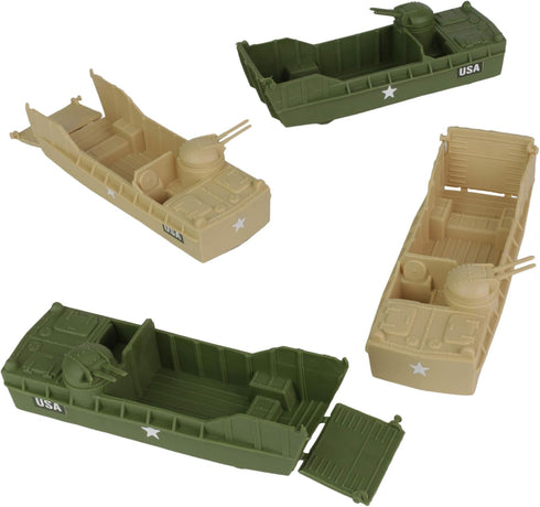 BMC Toys 4pc BMC Classic Marx Landing Craft - Tan vs. OD Green Plastic Army Men Vehicles