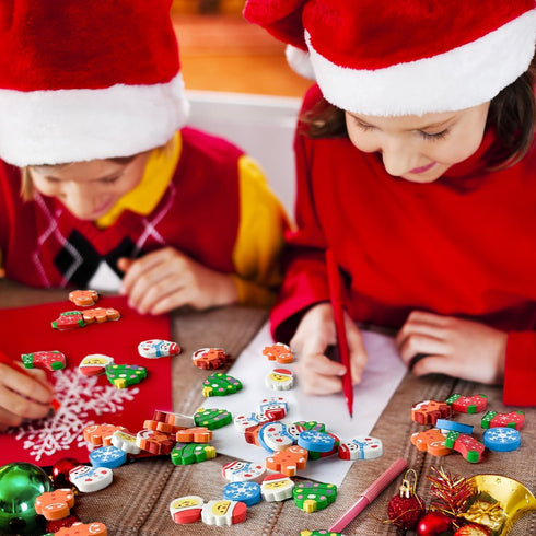 Kleeblatt Large Christmas Erasers for Kids, 63 PCS Bulk Cute Classroom Gifts and Holiday Party Favors