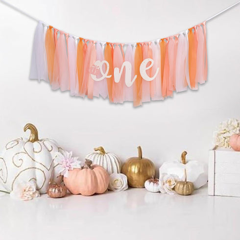 VANGNING First Birthday High Chair Tutu Skirt Banner - Pumpkin Theme Party Decor