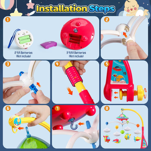 0-24 108 Baby Musical Crib Mobile with Hanging Rotating Toys, Remote Control, Lights Projector Function Music Box
