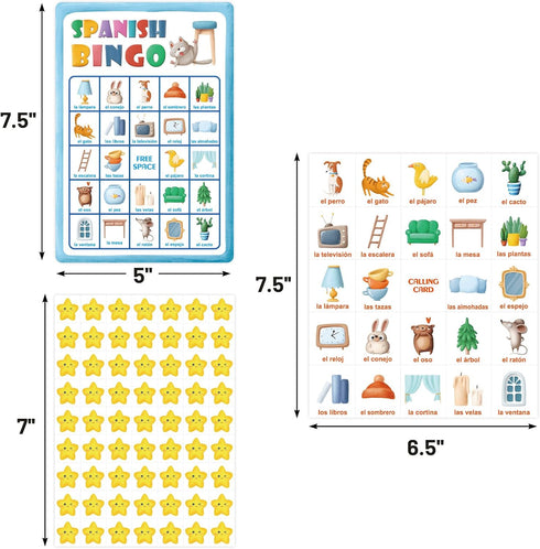 24 ceiba tree Spanish Bingo Game for Players Bilingual Vocabulary Bingo Board Game Cards Educational Toys for Words