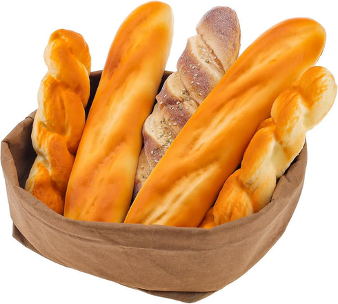 Meiwlong 5pcs Fake Bread Set,Realistic Artificial Bread for Display, Fake French Baguette Loaf