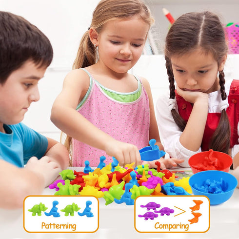 RAEQKS Counting Sorting Dinosaur Toys Montessori Sensory Matching Toy with Bowls, Preschool Learning Activities