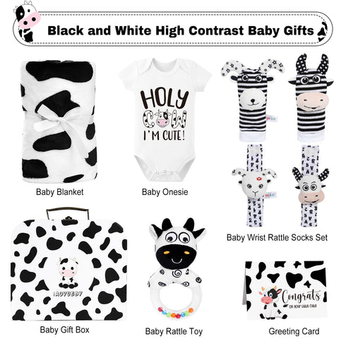 Set 0-6 iAOVUEBY Baby Shower Gifts, Baby Gift for Newborn, Black and White High Contrast Baby Montessori Toys Months
