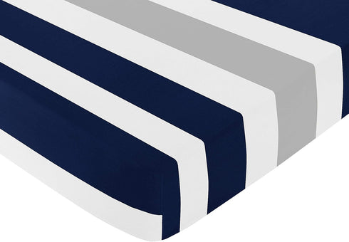 Fitted Crib Sheet for Baby/Toddler Bedding, Navy and Gray Stripe - Stripe Print