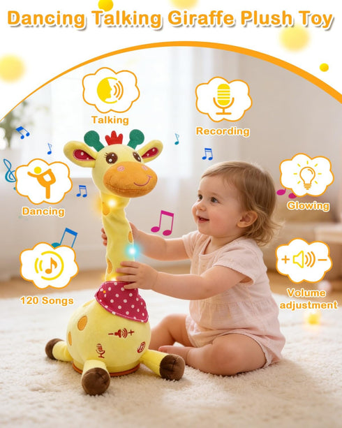 1 2 3 Pbooo Dancing Talking Giraffe Toy, Stuffed Animal Repeats What You Say, Electronic Musical Plush with Glowing