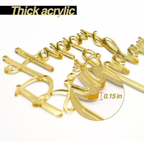 Happy Birthday Cake Topper - Mirrored Gold Acrylic Versatile Decoration Ideas, Perfect Keepsake for Family and Friends