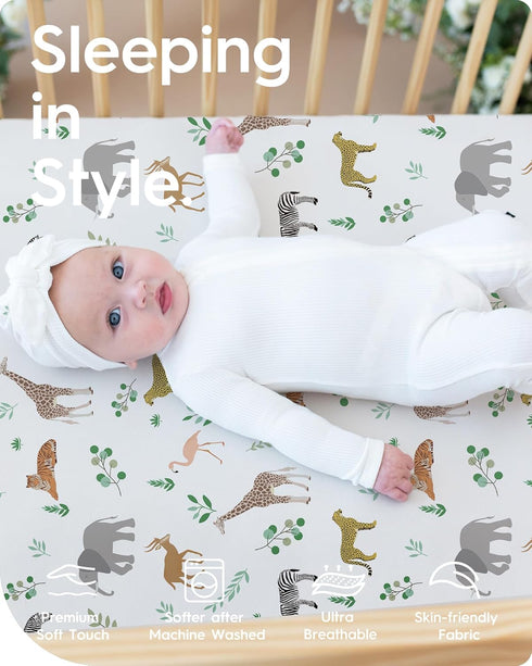 28''x52''x9'' Crib Sheet Netural, Premium Soft Safari Jersey Knit Fitted Crib Sheet, Crib Mattress Sheet, Extra Deep