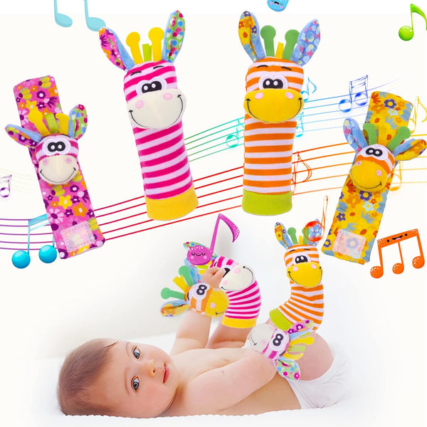 Wrist Rattles Baby Socks, Soft Sensory Toys for Babies, Cartoon Animal Rattles Sock Early Development Gift