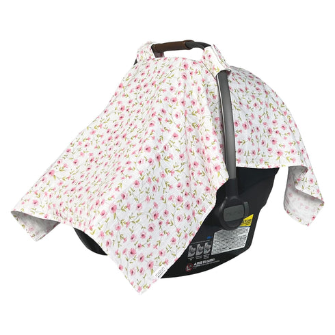 MOZAH Baby Car Seat Cover - Pink Floral Leaves - 100% Organic