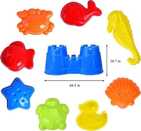 Beach Toys, 19 Piece Sand Toys Set for Kids, Includes Water Wheel, Bucket, Molds, Mesh Bag