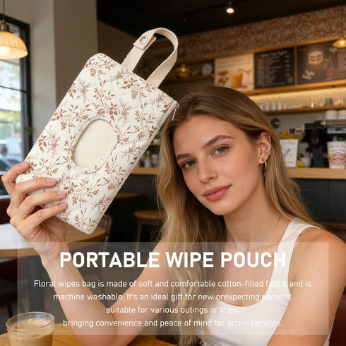 Nmoiat Wipe Holder Floral Diaper and Wipes Pouch Portable Hanging Wipes Bag for Car, Resuable Wet Wipe Pouch for Travel